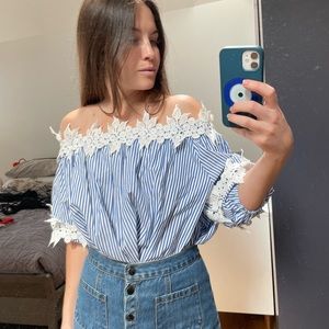 Blue & white off the shoulder blouse Size: S